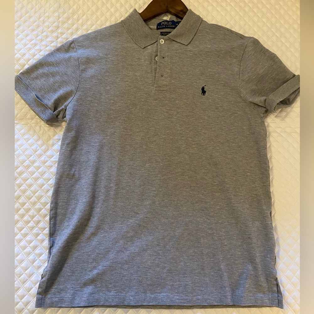 Gray Custom Slim Fit Stretch Mesh Polo